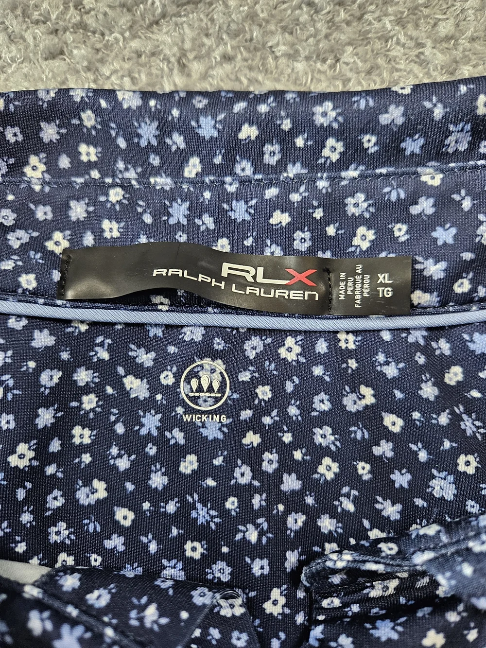 RLX Ralph Lauren Navy Polo with White Micro-Print